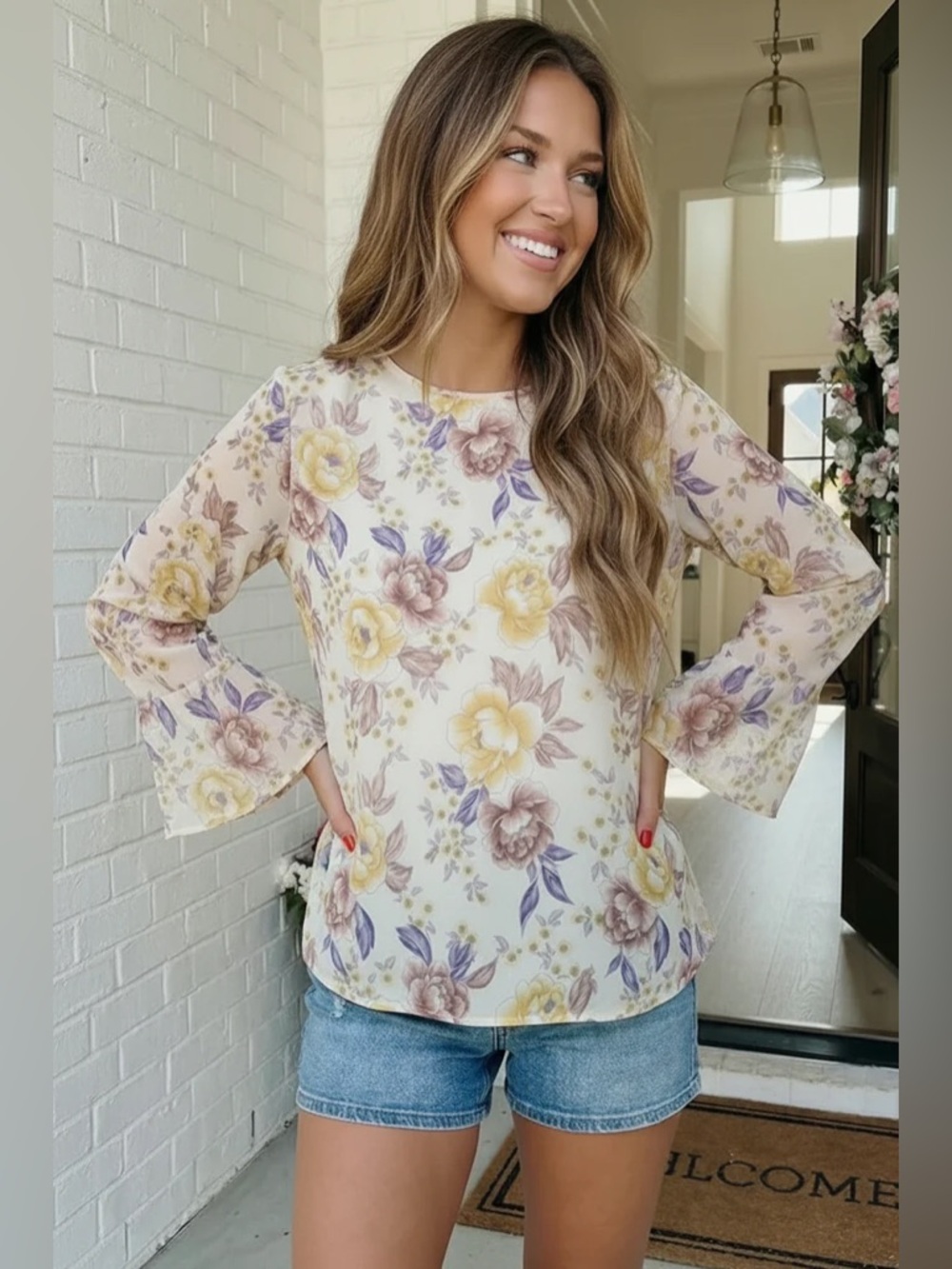 066 And The Why Floral Long Bell Sleeve Top